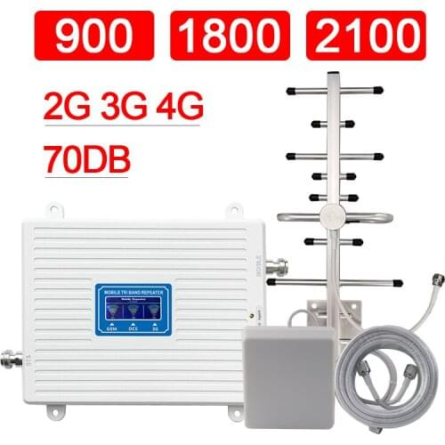 Mobile Network Booster 2g 3g 4g Cellular Signal Amplifier Tri Band Signal Booster Gsm900Mhz Lte1800Mhz Wcdma2100Mhz 4g Repeater