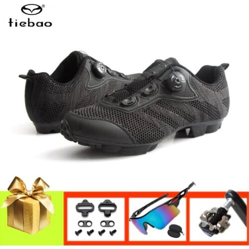 Tiebao Cycling Shoes Men Sapatilha Ciclismo Add SPD Pedals Racing Bicycle Sneakers Breathable Self-locking Mountain Bike Sport