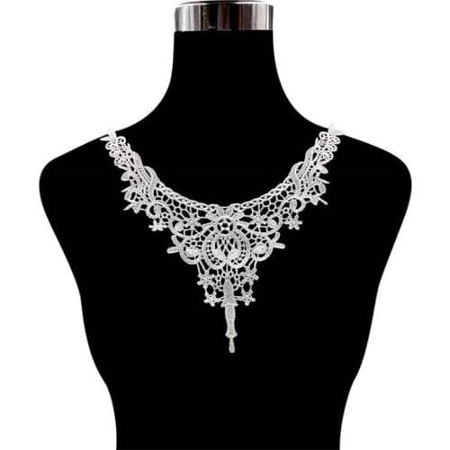 Off White Blace Embroidered Lace Collar Mesh Neckline Colla Applique Crochet Collar Shawls Floral Scarf Patches
