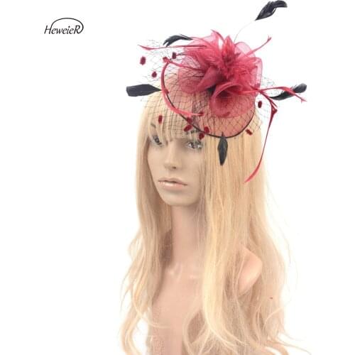 Ladies Women Fascinator Handmade Ascot Cocktail Party Veil Hair Clip Fancy Headdress Hairpiece Wine Red Headwear Accessory