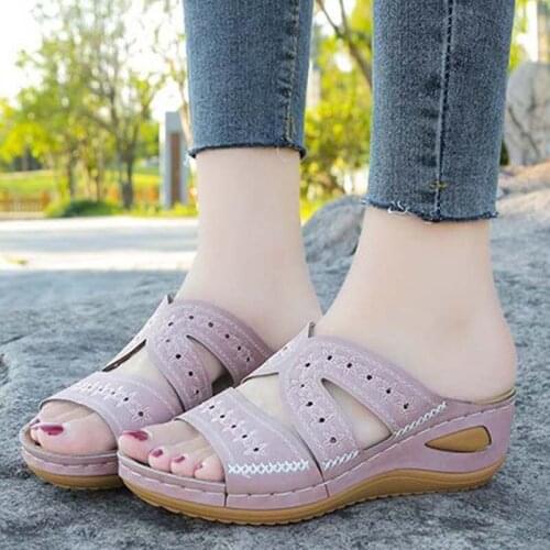 Women Sandals Cut Out Wedge Heel Sandals Women Ethnic Fashion Platform Shoes Flats Outdoor Ladies Slippers Sandals 2021