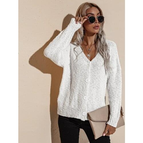 Women Knitted Cardigans 2021 Fashion Autumn Long Sleeve Loose Coat Casual Button V Neck Solid Female Tops Sweater