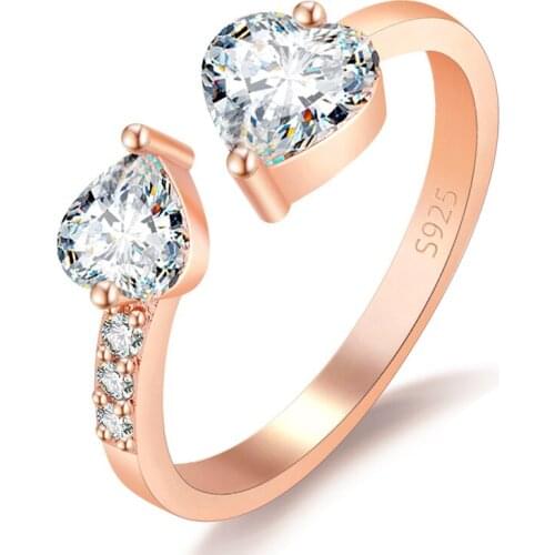 Heart Rings for Women 925 Silver Jewelry Hand Accessories with Zircon Gemstone Open Finger Ring Wedding Party Gift Wholesale