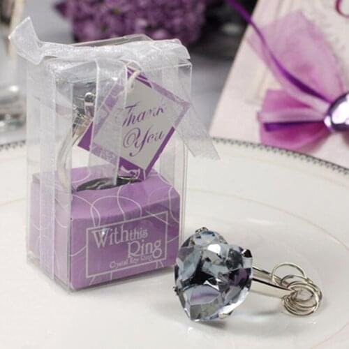 100PCS/LOT Best wedding favors With this ring Purple color heart diamond keychain Beautiful key ring wedding gift Free shipping