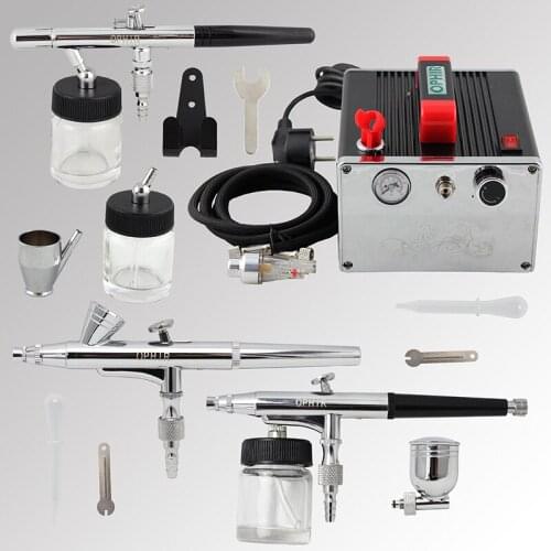 OPHIR Pro 3-Airbrush Kit with Air Compressor 0.2mm 0.3mm 0.35mm Airbrush Gun for Model Tattoo Paint Nail Art _AC091+005+072+073