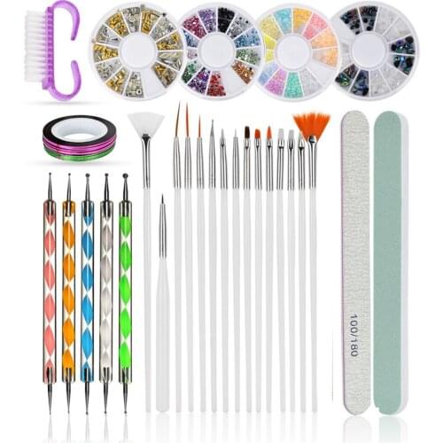 37x Nail Dotting Painting Pen Brush Cuticle Nail File Shiny Nails Rhinestone
