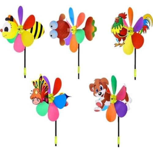 5 Pcs Windmills Colorful Wind Spinner 3D Animal Pinwheel Garden Ornament for Outdoor Yard Lawn Patio Decor and Party