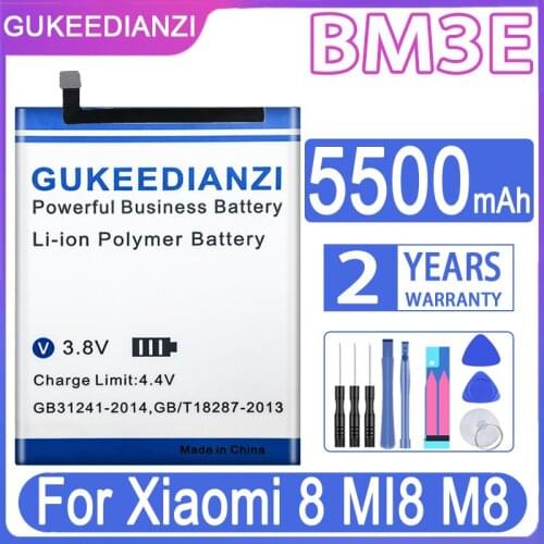 GUKEEDIANZI Battery BM3E 5500mAh for Xiaomi Mi 8 Mi8 M8 Real High Quality Replacement Big Power Battery+Free Tool