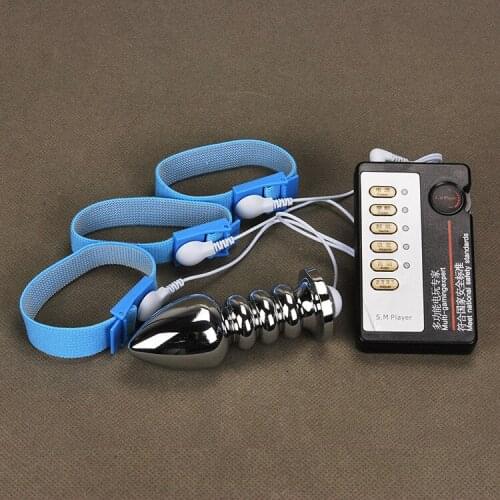 Combination electric shock stainless steel Anal plug and Penis ring Adult sex toys masturbation climax sex toys for wen