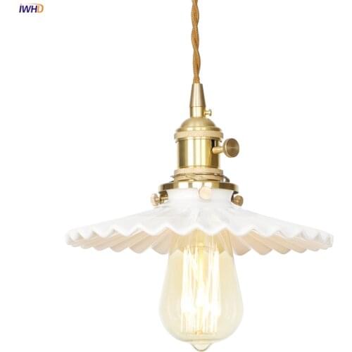 IWHD Nordic Style White Ceramic Pendant Lamp Kitchen Cafe Bar Living Room Light Modern Copper Hanging Lights Edison LED Lampara