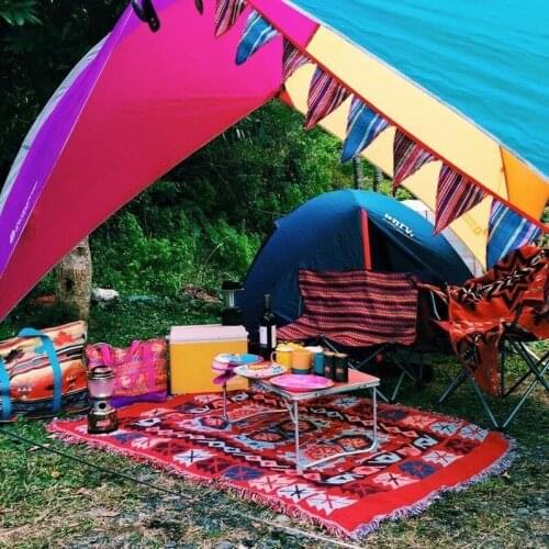 Bohemia Non-slip Cloth Sofa Cushion Blanket Outdoor Picnic Camping Mat Ethnic Retro Bedding Travel Airplane Car Totem Blankets