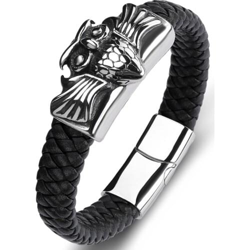 Fashion Men Owl Bracelets Multi Color Braided Leather Wristband Stainless Steel Magnetic Buckle Bangles Charm Male Jewelry P130