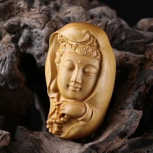 6CM Guanyin Lucky Mascot Figures Religious Statue Wooden Statues Bodhisattva Of Wood Statues And Peace And Good Luck