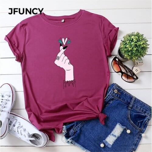 JFUNCY Women Summer T Shirt Plus Size 5XL Fashion Print T-Shirt Woman Loose Tshirt 100% Cotton Short Sleeve Lady Tee Tops