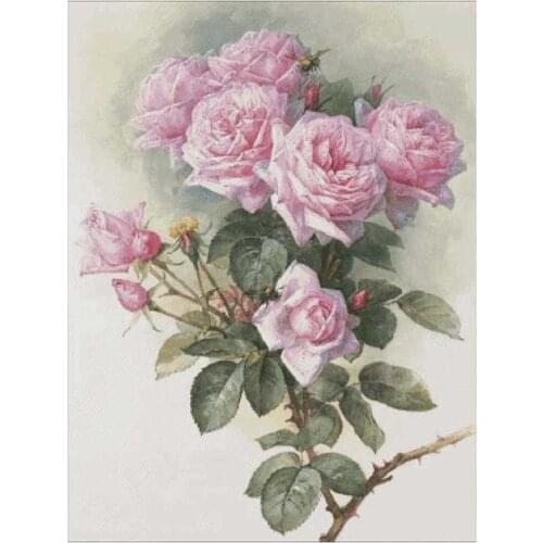 Oil painting pink rose branch patterns Counted Cross Stitch 11CT 14CT 18CT DIY Cross Stitch Kits Embroidery Needlework Sets
