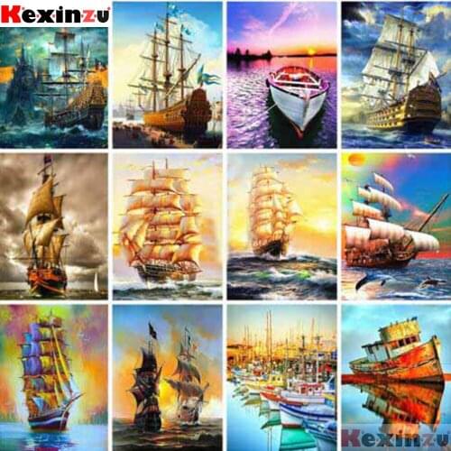 KEXINZU 5D DIY Diamond Painting Sailboat Landscape Full Square 3d Diamond Embroidery Mosaic Sea Rhinestone Home Decor Y4360