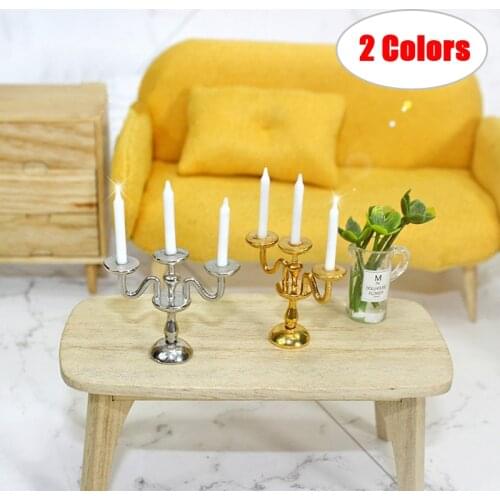 1PC 1:12 Scale Miniature Candlesticks Candelabra Dollhouse White Candles Furniture Toy Pretend Play Doll House Accessories