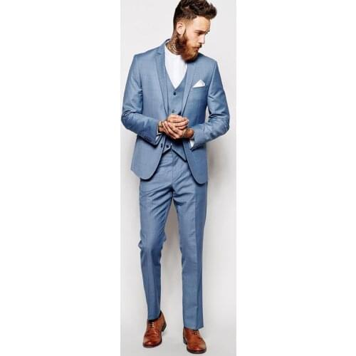 Sky Bule Notch Lapel Men Suits Custome Made Fashion Tuxedos Latest Coat Pant Design Blazer Men (Jacket+Pant+Vest+Handkerchiefs)