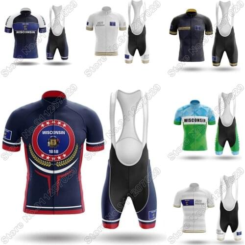 Mens 2021 Wisconsin State Cycling Jersey Set Summer Cycling Clothing Road Bike Shirts Suit Bicycle Bib Shorts MTB Wear Maillot