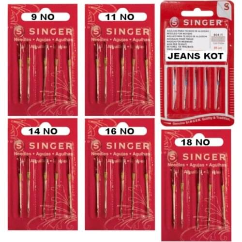 Singer Sewing Machine Needle 6 packs 30 pieces Complete Sewing Needle Set Most Used Number 9 - 11 - 14 - 16 - 18 - Jeans