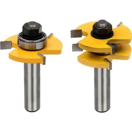 Tongue and Groove Set,Router Bit Set,Wood Door Flooring 3 Teeth Adjustable ,1/2 Inch Shank T Shape Wood Milling Cutter Woodworki