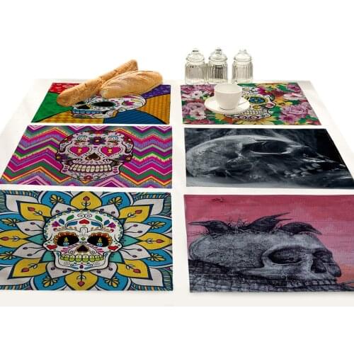 Cartoon Punck Skull Placemats for Dining Table Drink Coasters Set Bar Drawer Mat Tea Party Kitchen Accessories Decoration Home