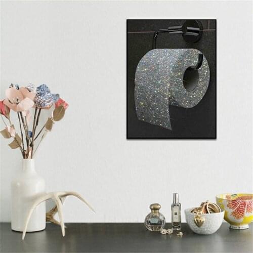 Canvas Painting Wall Art Toilet Roll Paper Color Glitter Diamond Creative Niche Luxury Bedroom Living Room Bathroom Decor Poster