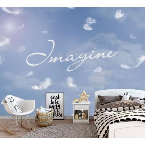 Paint English Alphabets IMAGINE Feather Wallpaper Mural for Bedroom Sofa Backaground 3d Photo Mural 3d Wall Mural 3d Wall paper