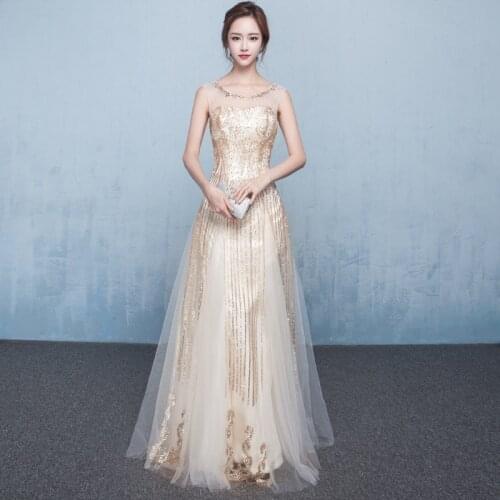 2020 Real New Bridesmaid Wholesale Dress Long Golden Autumn Sequins Elegant Women Cultivate Morality Toastmaster Woman Evening