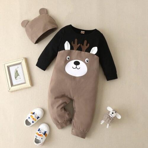 New Baby Girl Winter Clothes Lovely Cartoon Animal Deer Patchwork Long Sleeve Baby Romper Casual Cotton Baby Boy Clothes 0-18M