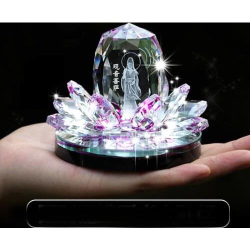 TOP COOL gift HOME OFFICE Company SHOP CAR Ornament Efficacious Talisman safe Bless Guanyin Buddha Crystal FENG SHUI statue