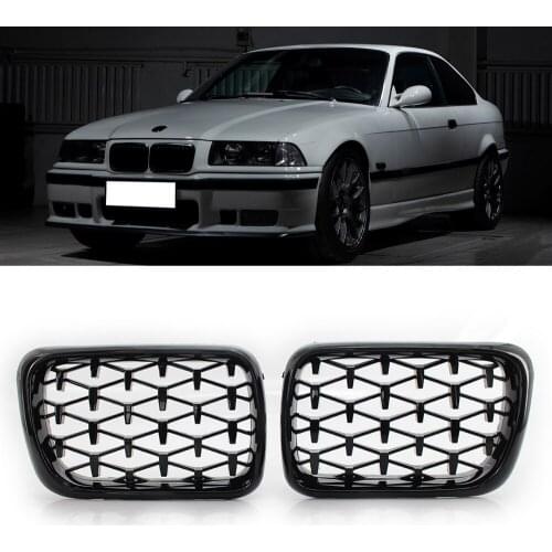 A Pair Diamond Star Style Grill Car Front Kidney Grille For BMW E36 3-Series 318I 323I 328I M3 1997-1999 Chrome Gloss Black
