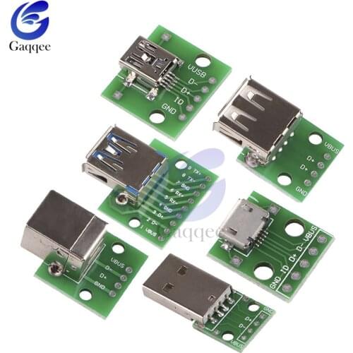 10pcs Mini Micro USB to DIP Adapter USB Male USB 2 3.0 Female Connector Interface to 2.54mm PCB Converter Adapter Breakout Board