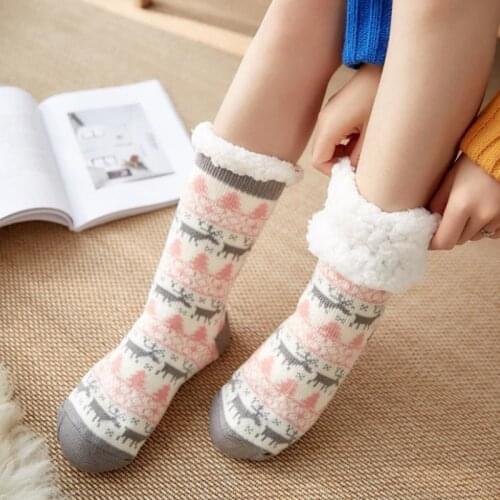 New Plus Cotton Thicken Winter Socks Women Sleep Warm Non-Slip Stocking Merry Christmas Deer Girl Gift Cute Xmas Floor Sock Hot