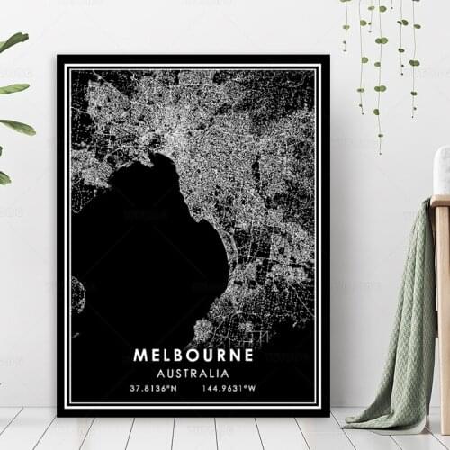 Custom map poster MELBOURNe city map black and white print canvas painting for living room home decoration декор комнаты