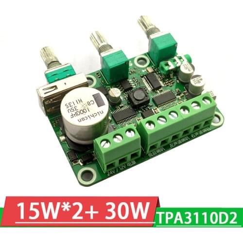 TPA3110 Bluetooth 2.1 Subwoofer digital POWER Amplifier Board 15W*2+30W AMP MP3 decoder U Disk Player AUX FOR 12V 24v CAR