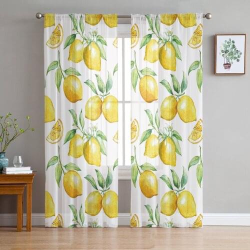 Watercolor Lemon Fruit White Yellow Voile Tulle Sheer Curtains for Bedroom Living Room Kitchen Decor Chiffon Windows Curtain