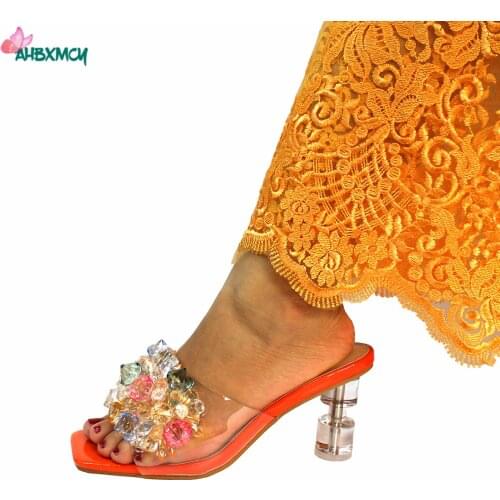 Mature Style Italian Design African Women Shoes in Orange Color Summer Comfortable Heels for Garden Party