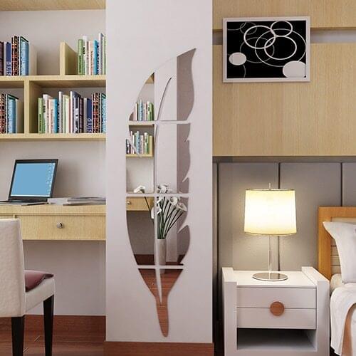3 Sizes Feather Mirror Acrylic Wall Sticker Pillar Hallway Simple Sliver Golden Room Decoration 1pc Wall Stickers Wallpaper B