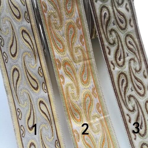 6cm Plain Green Yellow Brown Paisley Flower Floral White Grounding Costume National Jacquard Ribbon Laciness Embroidery Webbing