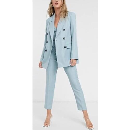 New Womens Light Blue Business Office 3 Pieces Formal Suits Work Office Business Suits Wedding Party Dress