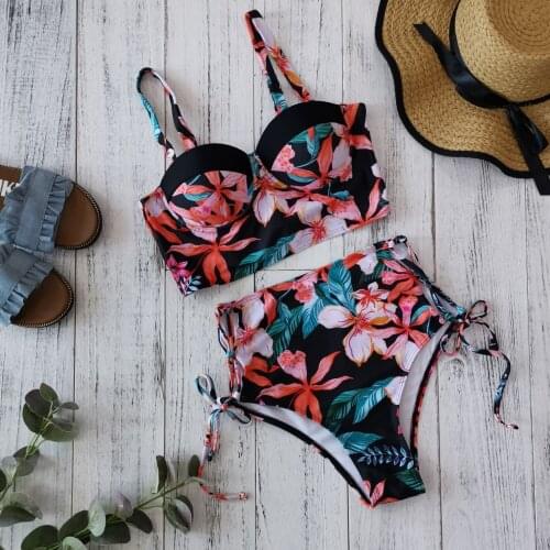 Women Swimsuit 2021 Summer Sexy Floral Bikini Bra Tops Panties Swimwear Two Piece Ins Fashion Ladies Swim Bathing Suit