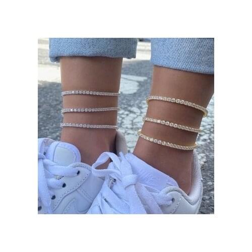 Summer New arrived 3MM hip hop iced out bling white pink cz tennis chain anklet anklet for women dainty fashion wedding jewelry