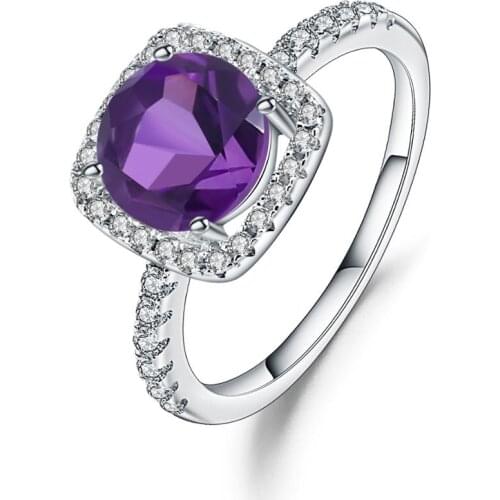 Gems Ballet Pure 925 Sterling Silver Classic Square Amethyst Ring For Women Wedding Fine Jewelry 2.57Ct Purple Gemstone Rings