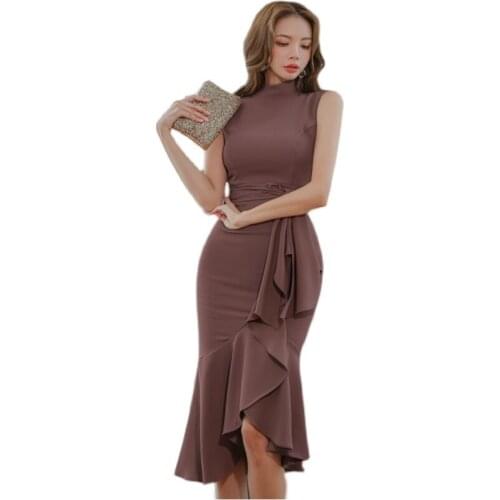 Sexy office A line Dress one piece korean ladies summer sleeveless stand cabaret party Dresses for women
