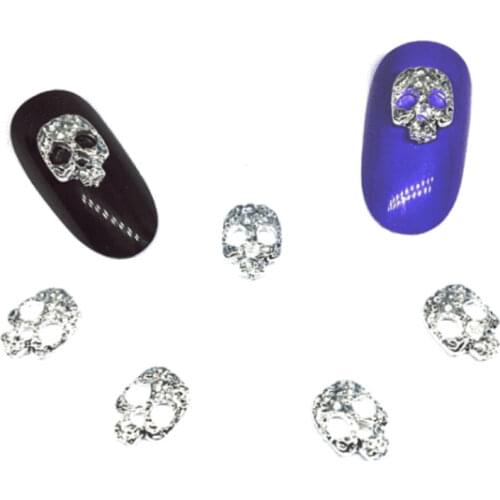 10Pcs Silver Nail Art Decorations Metal Nail 3d Skull Charms Decors Shiny Manicure Design Nail Accesoires Bling Nail Sticker