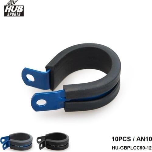 10PCS x AN10 ID 19.1mm Black/Blue Aluminum Rubber Lined Cushioned P Clamp SS Hose HU-GBPLCC90-12
