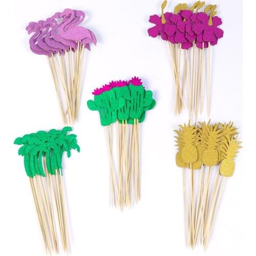 12pcs Palm Leaves Flamingo Cupcake Topper for Hawaiian Summer Wedding Party Cake Decoration Kids Jungle Birthday Party Suply