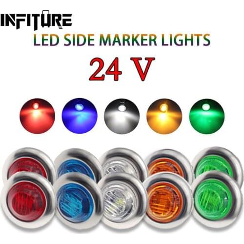 2pcs 24V 3LED 3/4" Round Amber Trailer Chrome Side Marker Lights Trucks Tractors Clearance Lights Lamp Bullet Waterproof Red