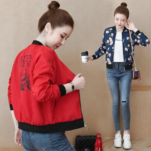 New 2021 Fashion Autumn Harajuku Print Windbreaker Jacket Women Baseball Bomber Jacket Coats Long Sleeve Female Jackets Outwear